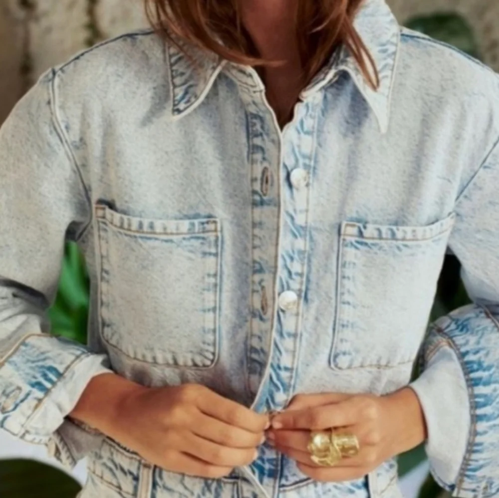 NEW Zara BUTTON DOWN LONG SLEEVE DENIM MIDI DRESS - Picture 5 of 15